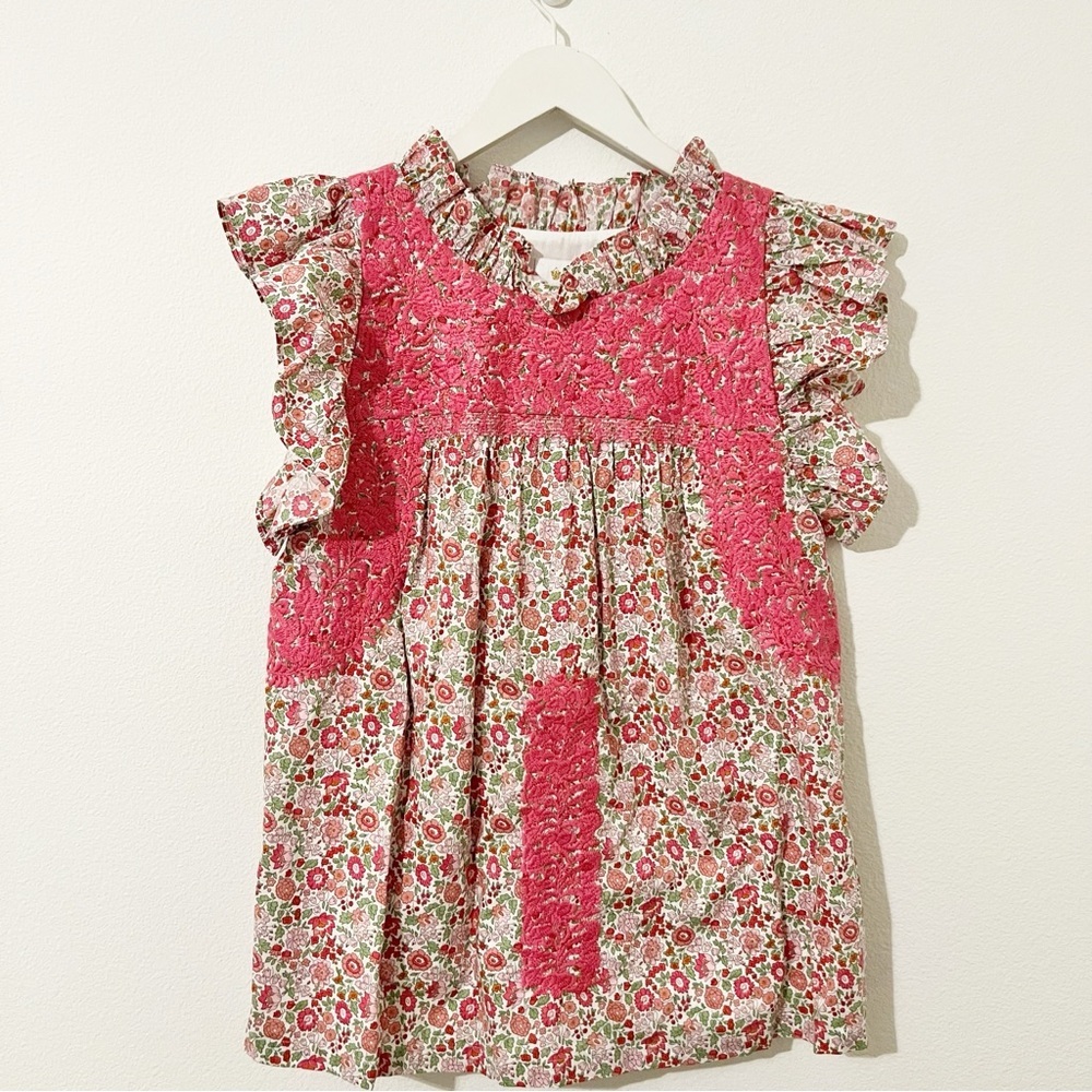 J. MARIE WOMEN'S THE MEAGAN RUFFLE NECK TOP Floral Pink Size Small